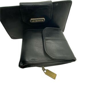 90s Liz Claiborne Wallet Womens Black Leather Clutch Bifold 4" X 7" Set Of 2 Vtg